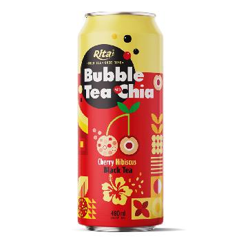 490Ml Canned Bubble Tea With Chia Seed - Cherry And Hibiscus Flavor