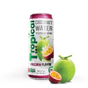 Carbonated Coconut water mix Passion juice drink OEM/ Tropical sky beverage
